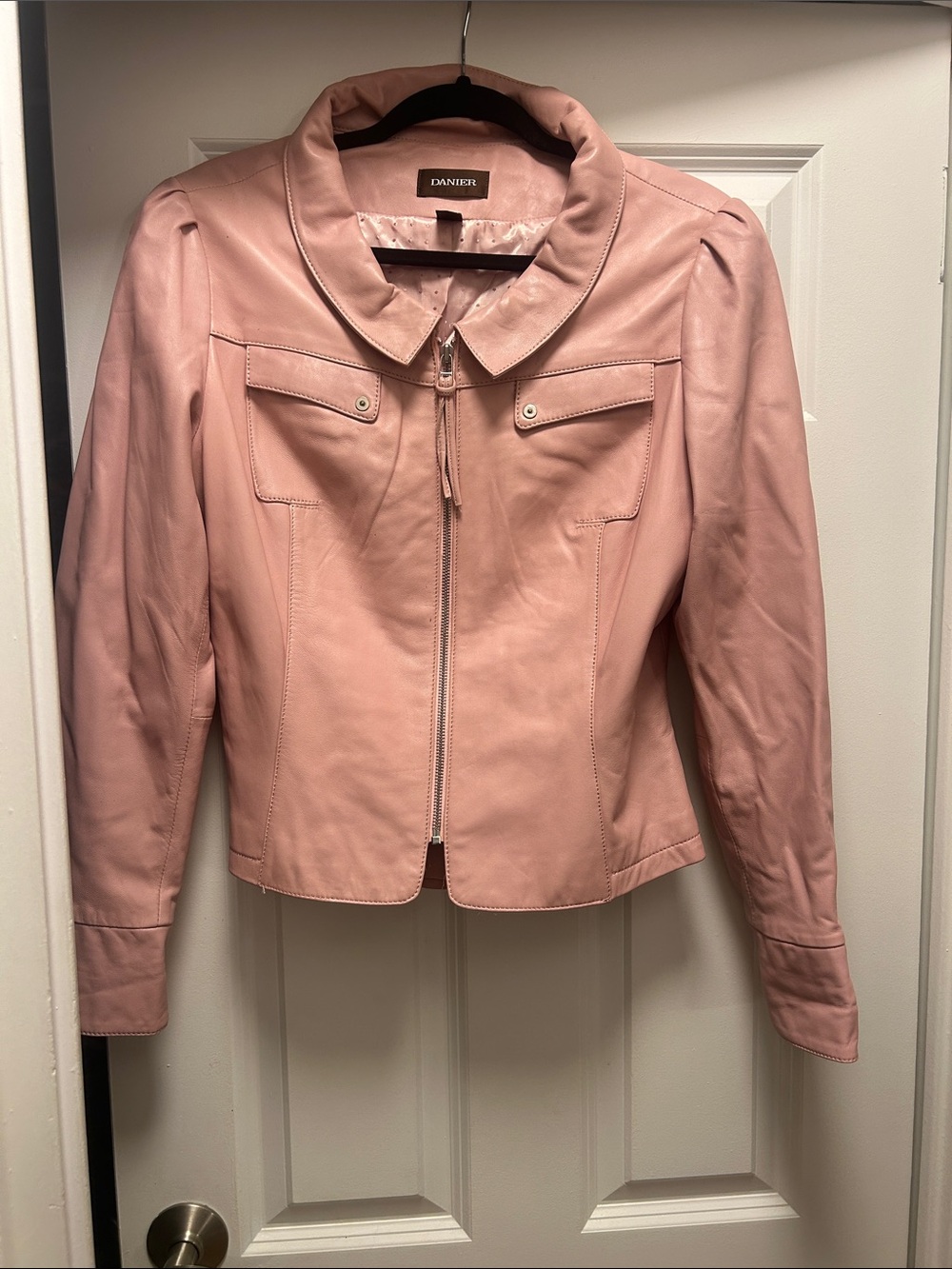 Danier Blush Pink Leather Zip Jacket